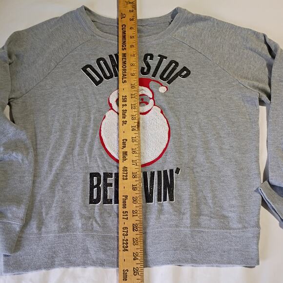 Ugly Christmas Sweatshirt XL-DON'T STOP BELIEVIN'- Grey Cotton/Poly Blend - Picture 9 of 12